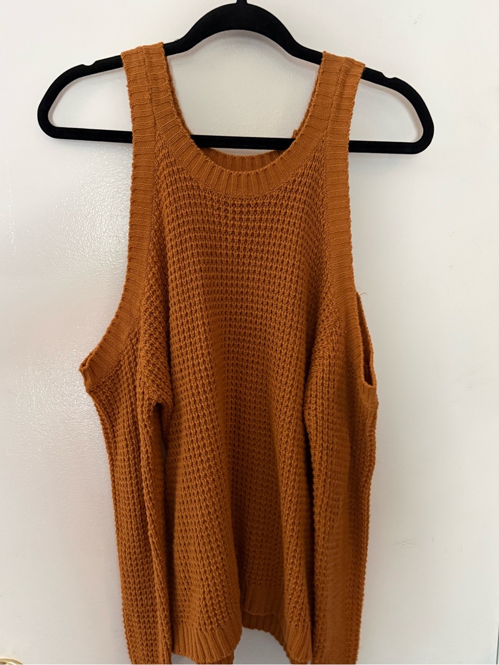 Charlotte Russe Cold Shoulder Waffle Knit Sweater | Rust Orange | Medium